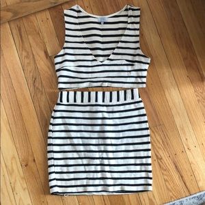 Tobi two piece cream and black striped set